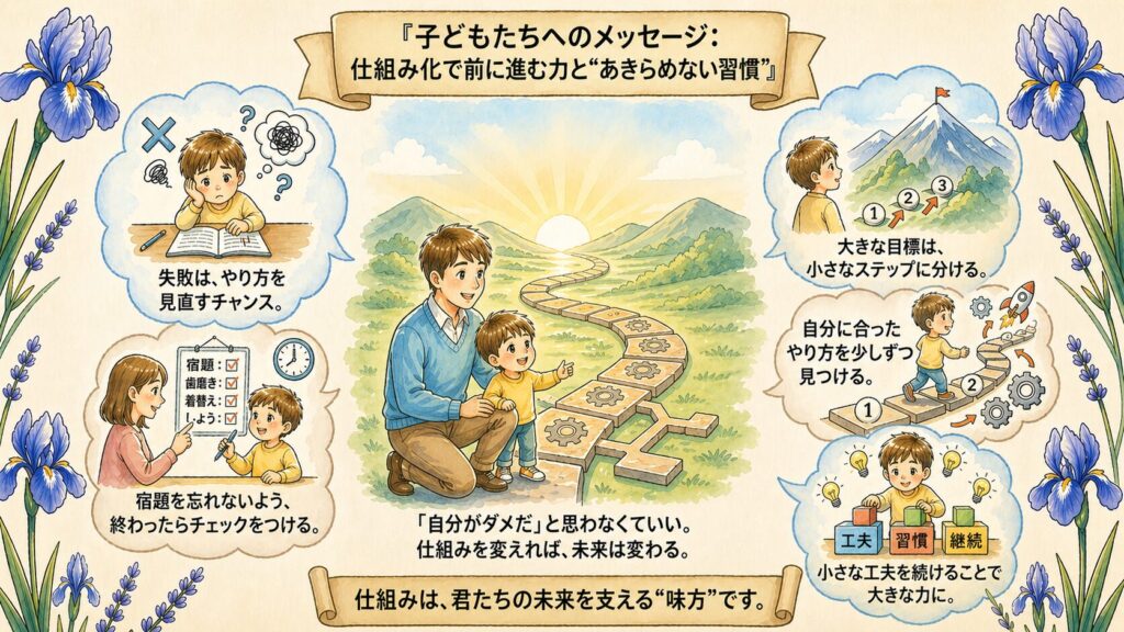 子どもたちへのメッセージ|仕組み化で前に進む力と“あきらめない習慣”