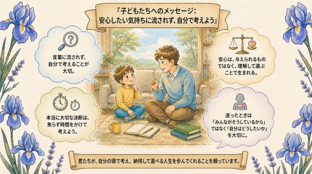 子どもたちへのメッセージ|安心したい気持ちに流されず、自分で考えよう