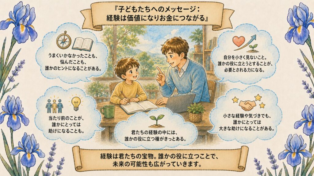 子どもたちへのメッセージ｜経験は価値になりお金につながる