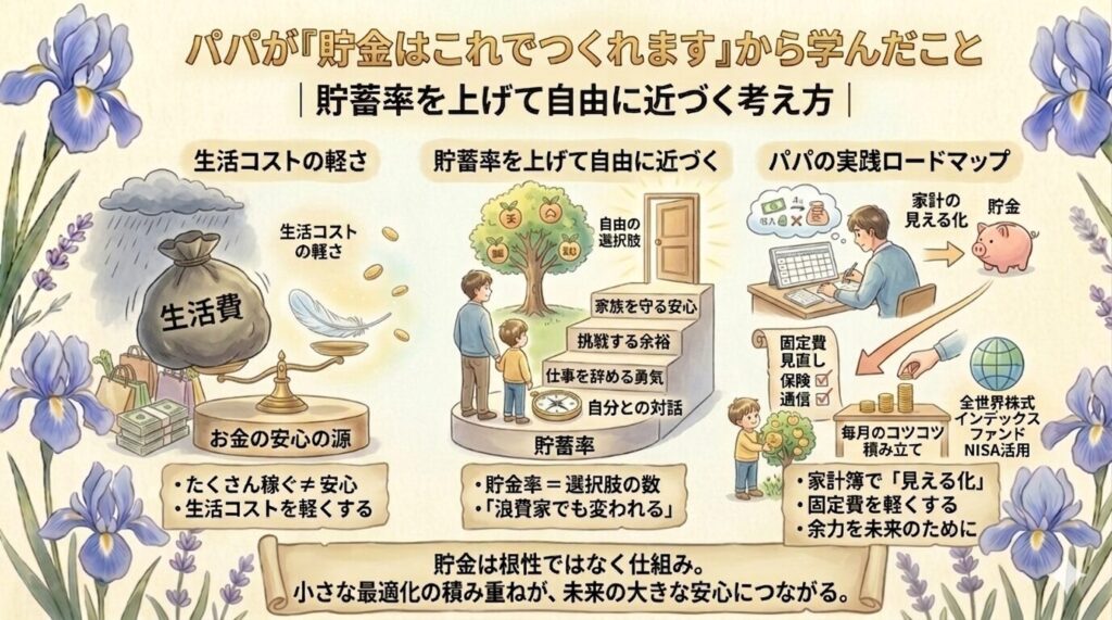 パパが『貯金はこれでつくれます』から学んだこと｜貯蓄率を上げて自由に近づく考え方