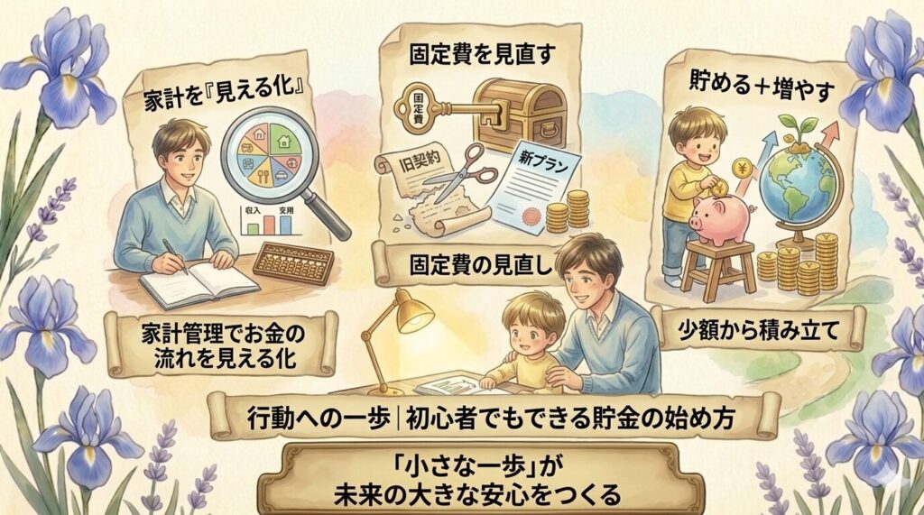 行動への一歩｜初心者でもできる貯金の始め方（家計管理・固定費見直し・積立投資）