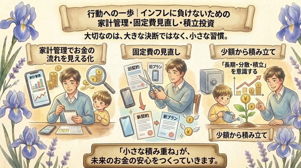 行動への一歩|インフレに負けないための家計管理・固定費見直し・積立投資